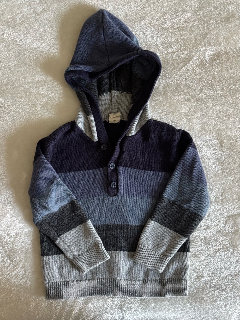 Tucker + Tate Boys' Striped V-Neck Hooded Sweater - Navy and Gray